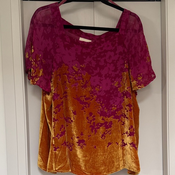 Maeve Tops - Maeve Floral Velvet Blouse - Pink and Gold